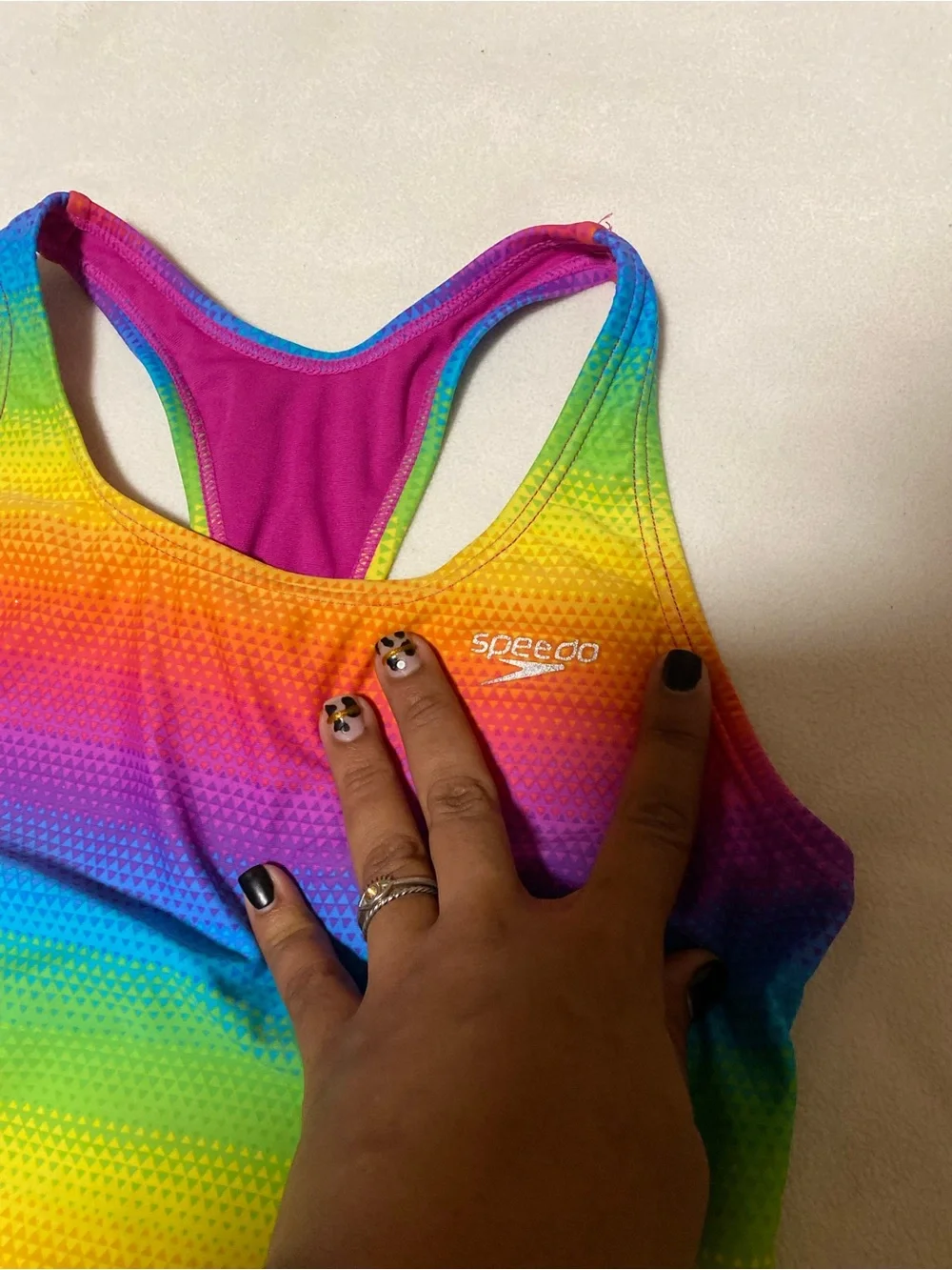 Speedo Pink One-Piece Swimsuit with Multicolor Gradient Trim Girls Size 14 Small